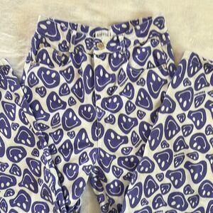 Shekou Purple Melty Smiley Face Pants Denim Wide Leg High Waist Size S